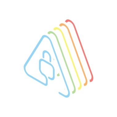 Uyarı üçgeni içinde kilitle. İnce anahat ile doğrusal simgesi. Bir çizgi stili. Beyaz arka plan üzerinde renkli izometrik simgeler yığını