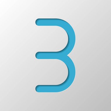 Numara üç, sayısal, basit mektup. Kağıt tasarımı. Gölge ile düzenlenen sembolü