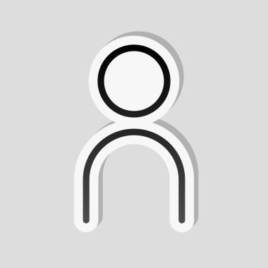 Basit kişi simgesi. Doğrusal sembol, ince anahat. Etiket tarzı ile beyaz ve gri arka plan üzerinde basit gölge