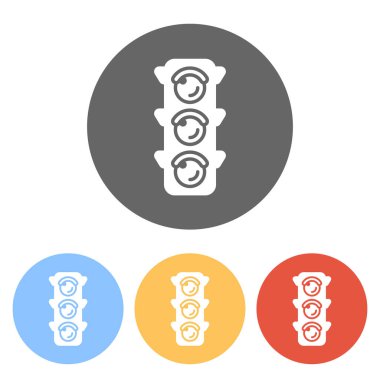 Trafik ışığı simgesi. Renkli daireler üzerinde beyaz simgeler kümesi