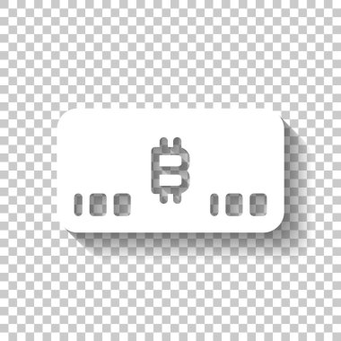Elektronik para simgesi. Bitcoin kartı. Gölge şeffaf arka plan üzerinde beyaz simgesi