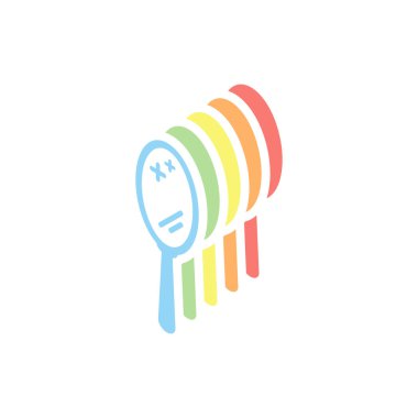 Basit el ayna simgesi. Beyaz arka plan üzerinde renkli izometrik simgeler yığını