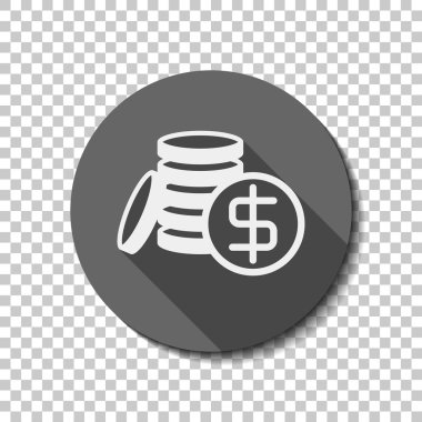 . Saydam arka plan üzerinde bir dairede uzun gölge beyaz düz simgesi