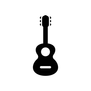 Akustik gitar simgesi. Klasik müzik aleti şekli. Beyaz arka planda siyah
