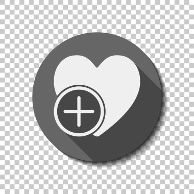 kalp ve artı. basit siluet. Saydam arka plan üzerinde bir dairede uzun gölge beyaz düz simgesi