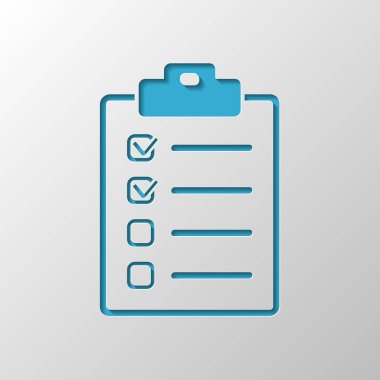 Denetim listesi simgesi. Kağıt tasarımı. Gölge ile düzenlenen sembolü