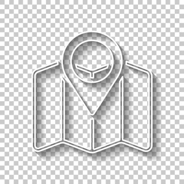 İşaretçi simgesi basit harita. Doğrusal sembolü ile ince anahat. Gölge şeffaf arka plan üzerinde beyaz anahat işaretiyle