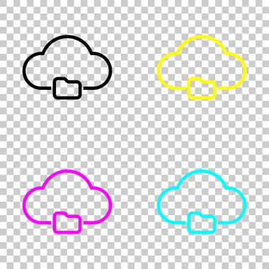 Anahat basit bulut ve klasör. Doğrusal sembolü ile ince anahat. Cmyk simgeleri şeffaf arka plan üzerinde renkli dizi