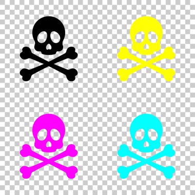 Kafatası ve çapraz kemikler. Basit simgesi. Cmyk simgeleri şeffaf arka plan üzerinde renkli dizi