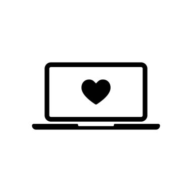Laptop ya da defter bilgisayar ekranında kalp ile. Basit simgesi