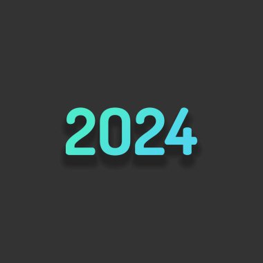 2024 sayı simgesi. Yeni Yılınız Kutlu Olsun. Renkli logo kavramı koyu arka plan üzerinde yumuşak gölge ile. Masmavi okyanus rengini simgesi