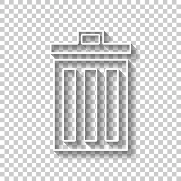 Mülleimer Einfaches Symbol Weißes Umrissschild Mit Schatten Auf Transparentem Hintergrund — Stockvektor