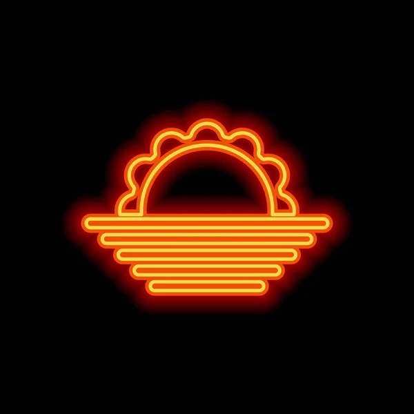 Zonsopgang Eenvoudige Weerpictogram Oranje Neon Stijl Zwarte Achtergrond Lichte Pictogram — Stockvector