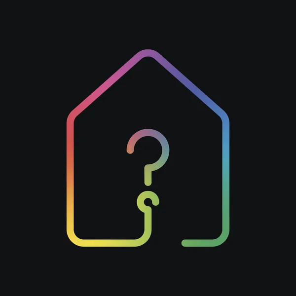 Casa Con Icona Punto Interrogativo Stile Linea Colore Arcobaleno Sfondo — Vettoriale Stock