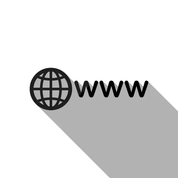 Symbolem Internet Globe Www Czarny Obiekt Długi Cień Białym Tle — Wektor stockowy