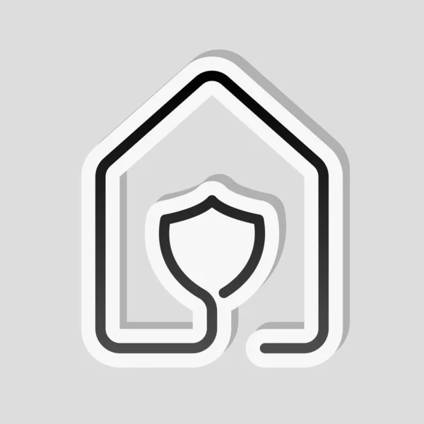 Huis Met Beschermen Pictogram Lijnstijl Sticker Stijl Met Witte Rand — Stockvector