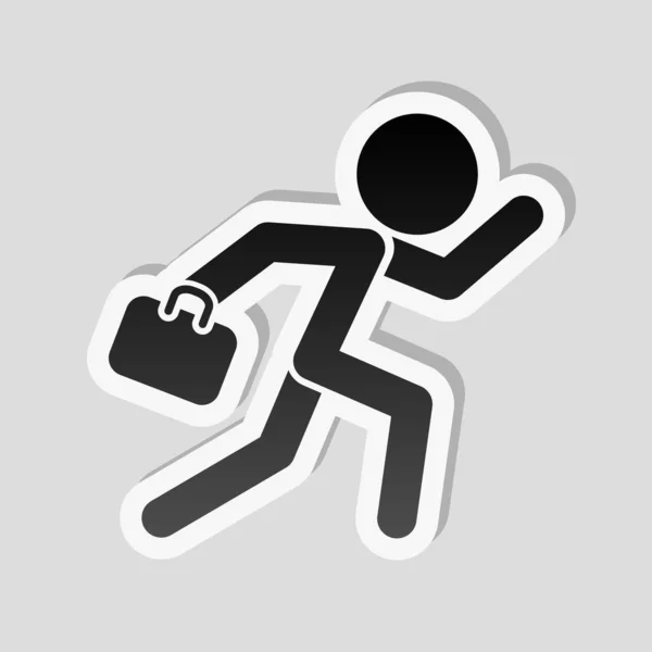 Corriendo Hombre Con Caso Estilo Etiqueta Con Borde Blanco Sombra — Vector de stock