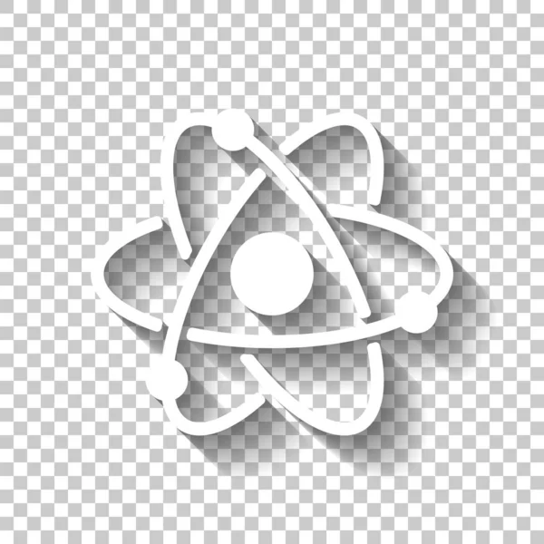 Symbolu Naukowego Atomu Proste Ikona Biała Ikona Cienia Przezroczystym Tle — Wektor stockowy