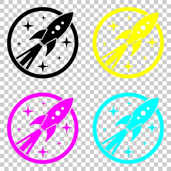 Lanzamiento Cohetes Con Estrellas Icono Del Círculo Conjunto Coloreado Iconos — Vector de stock