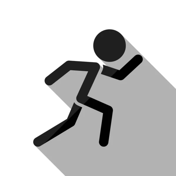 Hombre Corriendo Icono Simple Objeto Negro Con Sombra Larga Sobre — Vector de stock