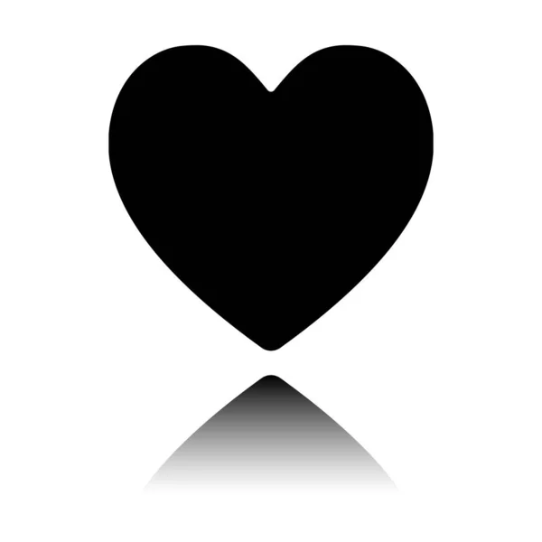 Символ Простого Сердца Черная Иконка Зеркальным Отражением Белом Фоне — стоковый вектор