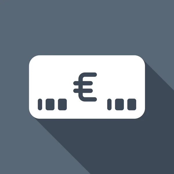 お金の Voutcher ユーロ カードのアイコン 背景上の長い影のついた白いフラット アイコン — ストックベクタ