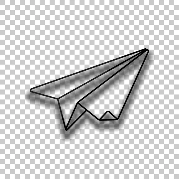 Pappersplan Origami Segelflygplan Svart Glas Ikon Med Mjuk Skugga Transparent — Stock vektor