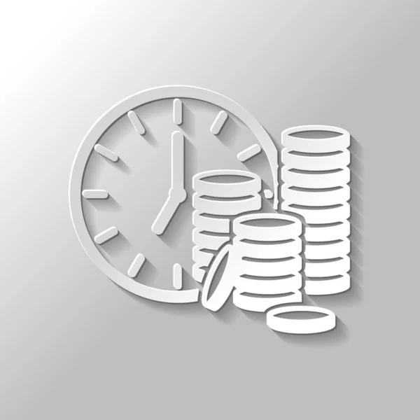 Tiempo Dinero Reloj Pila Monedas Icono Financiero Estilo Papel Con — Vector de stock