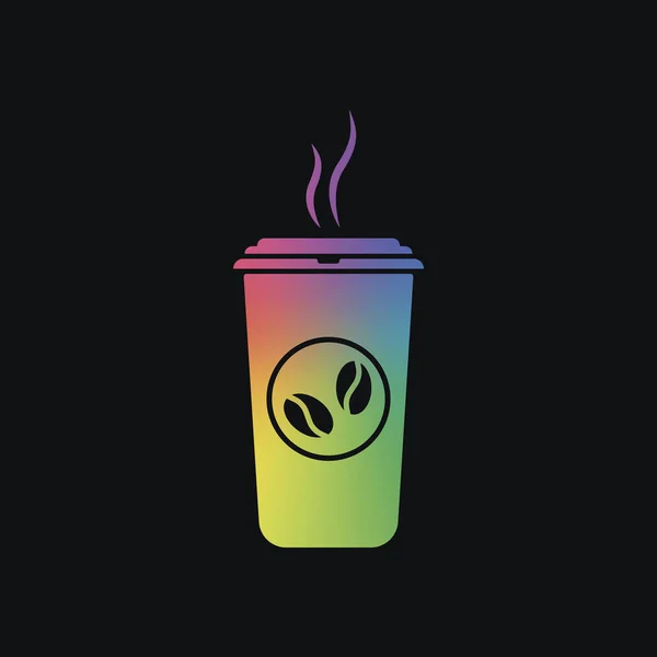 ホット コーヒーのアイコンのカップ 虹色と暗い背景 — ストックベクタ