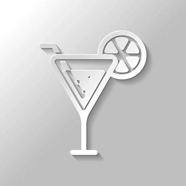 鸡尾酒 简单的剪影 在灰色背景上有阴影的纸张样式图标集 — 图库矢量图片