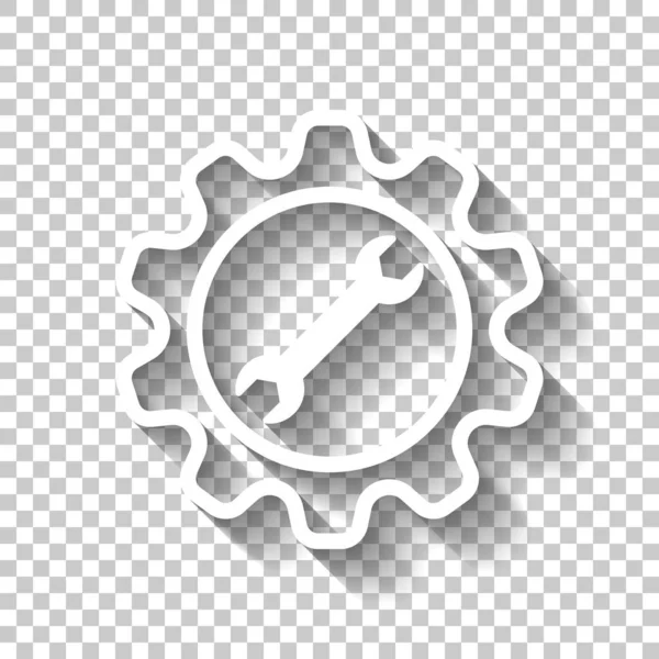 Llave Inglesa Marcha Icono Blanco Con Sombra Sobre Fondo Transparente — Archivo Imágenes Vectoriales