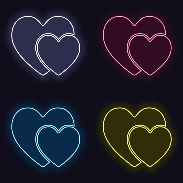 Hearts Simple Icon Set Fashion Neon Sign Casino Style Dark — Stock Vector