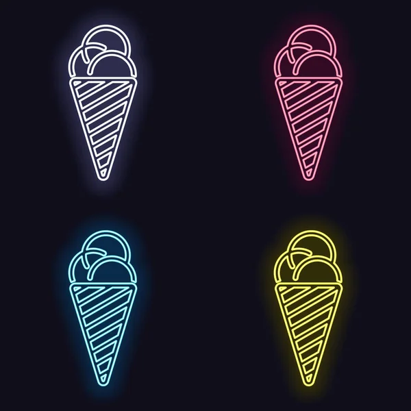 Ice Cream Ikona Sada Fashion Neon Sign Casino Styl Tmavém — Stockový vektor