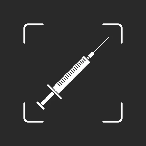 Spuit Pictogram Wit Object Camera Autofocus Donkere Achtergrond — Stockvector