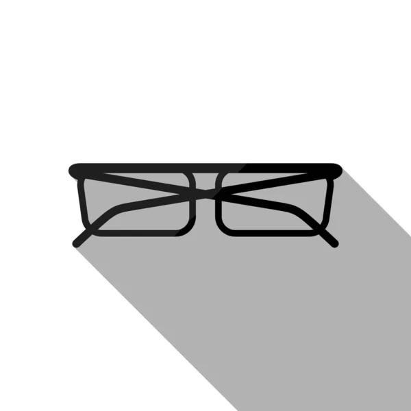 Eyeglasses Icon Black Object Long Shadow White Background — Stock Vector