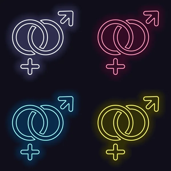 Genderový Symbol Lineární Symbol Jednoduché Ikony Mužů Žen Sada Neonový — Stockový vektor