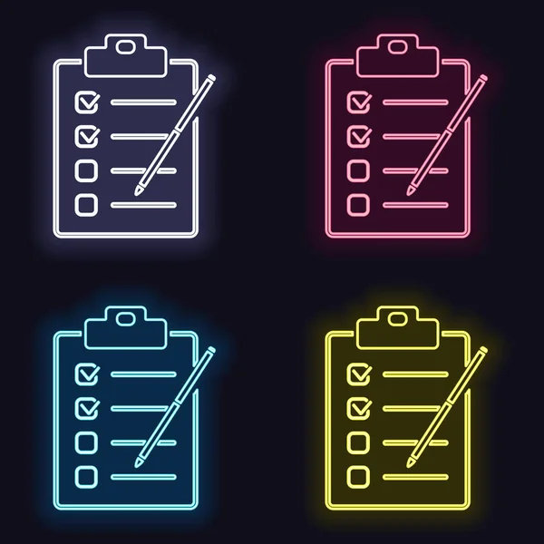 Controlelijst Met Pen Pictogram Set Mode Neon Teken Casino Style — Stockvector