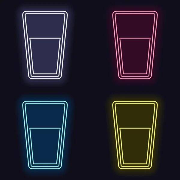 Glas Water Pictogram Set Mode Neon Teken Casino Style Donkere — Stockvector