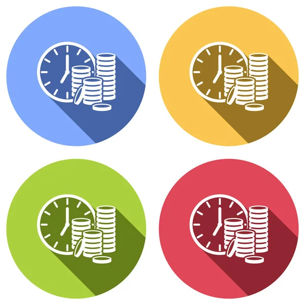 Temps Est Argent Horloge Pile Pièces Icône Finance Ensemble Icônes — Image vectorielle