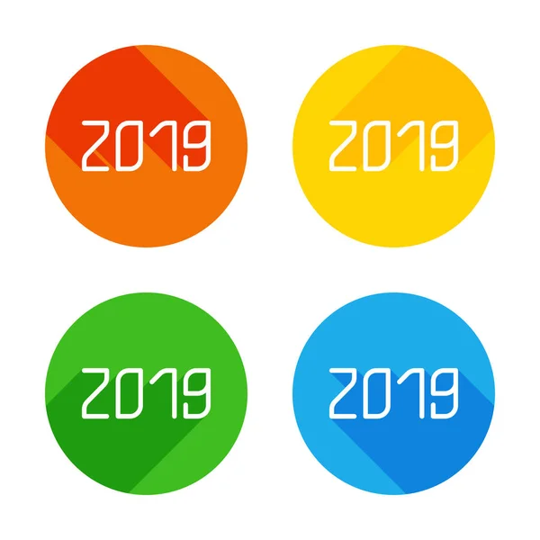 Icône Numéro 2019 Bonne Année Icône Blanche Plate Sur Fond — Image vectorielle