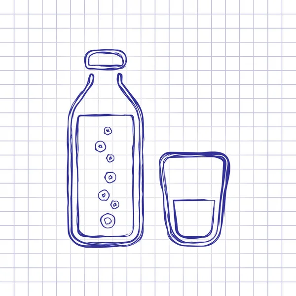 Garrafa Água Com Bolhas Copo Vidro Ícone Simples Imagem Desenhada —  Vetores de Stock