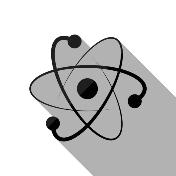 Scientific Atom Symbol Logo Simple Icon Black Object Long Shadow — Stock Vector