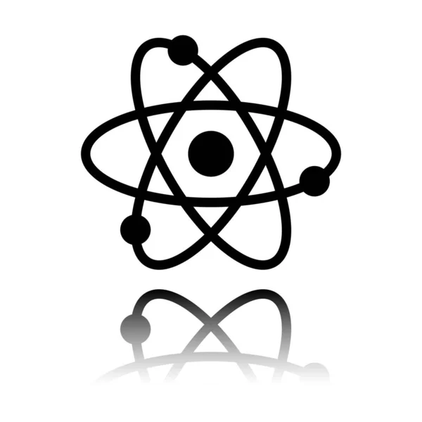 Wissenschaftliches Atomsymbol Einfaches Symbol Schwarzes Symbol Mit Spiegelreflexion Auf Weißem — Stockvektor