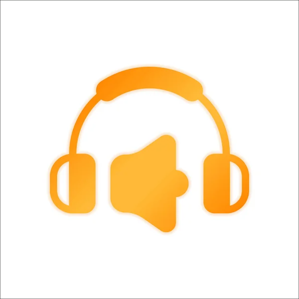 Kopfhörer Und Lautstärke Maximale Lautstärke Einfaches Symbol Orangefarbenes Schild Mit — Stockvektor