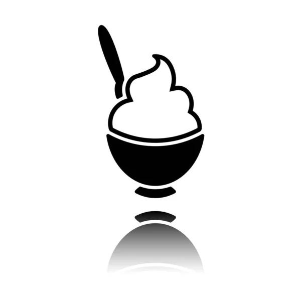 Ice Cream Porridge Bowl Icon Black Icon Mirror Reflection White — Stock Vector