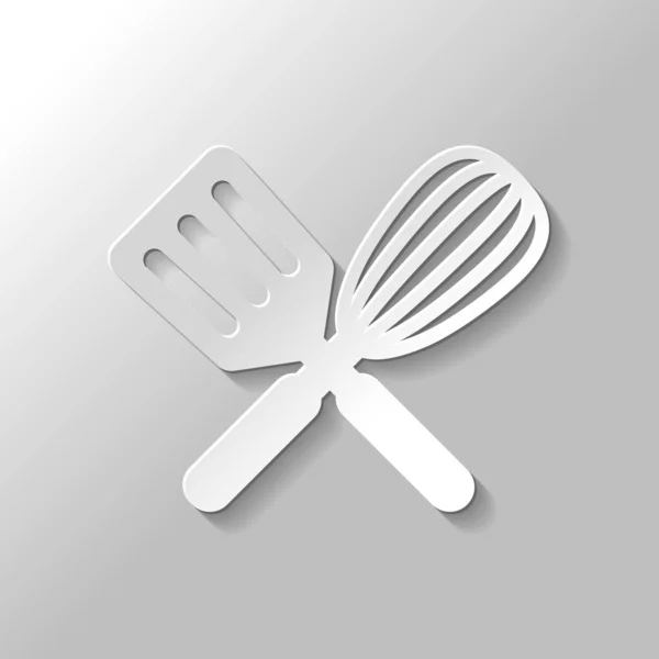 Outil Cuisine Icône Fouetter Spatule Croquer Croiser Style Papier Avec — Image vectorielle