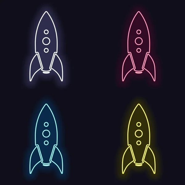 Значок Запуску Ракети Набір Модних Неонових Знаків Стиль Казино Темному — стоковий вектор