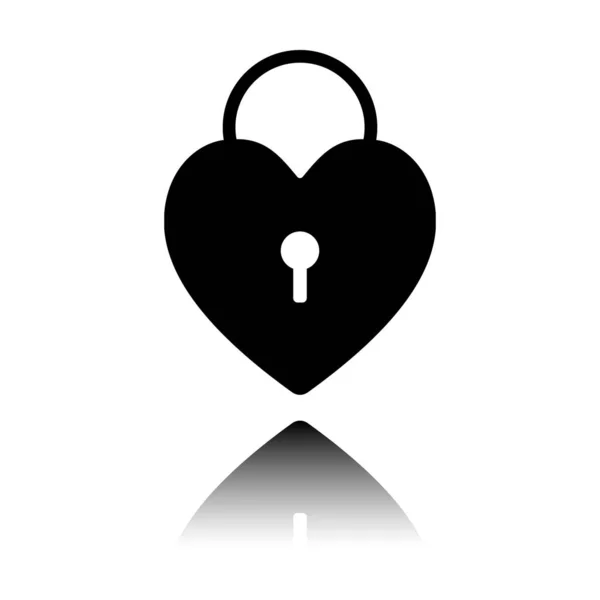 Καρδιά Lock Λουκέτο Απλή Σιλουέτα Μαύρη Εικόνα Αντανάκλαση Καθρέφτη Λευκό — Διανυσματικό Αρχείο