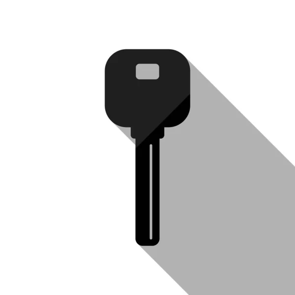 Sleutel Pictogram Zwarte Object Met Lange Schaduw Witte Achtergrond — Stockvector