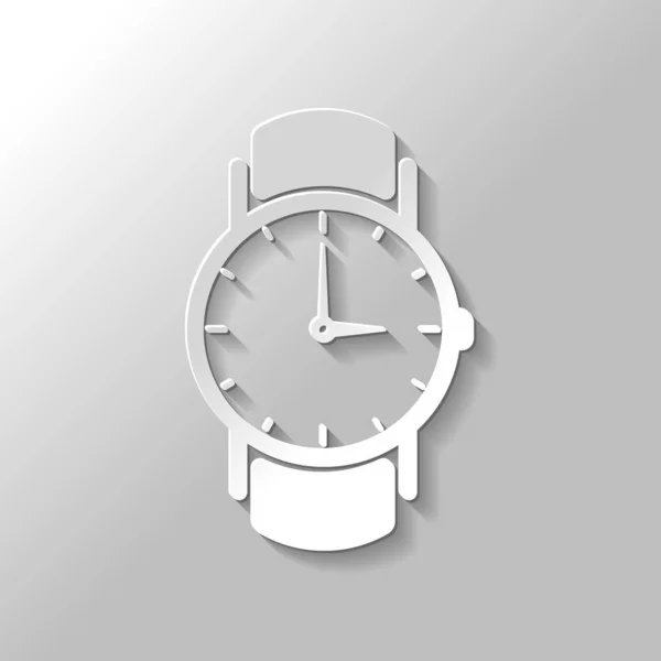 矢印の付いた古典的な手時計アイコン 灰色の背景に影を紙のスタイル — ストックベクタ
